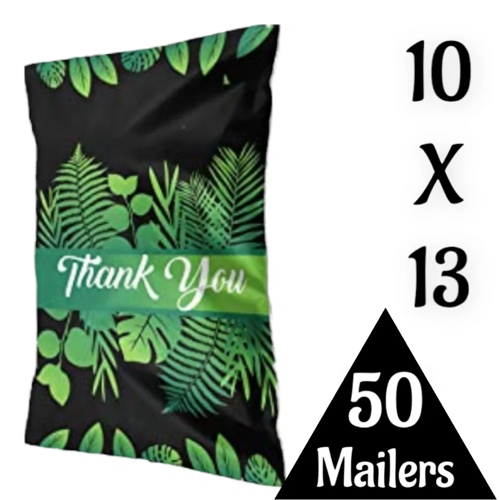 50 10X13 Poly Mailers Tropical Leaf Thank You, Shipping Envelopes PRICE IS FIRM - Picture 1 of 3